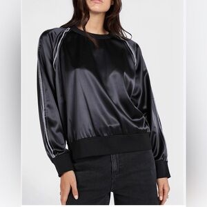 DKNY Satin-Look Black Pullover Sweatshirt with side Detail